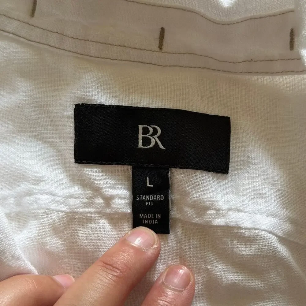 Banana Republic White Textured Linen Casual Button Up Men's L Cruise Vacation